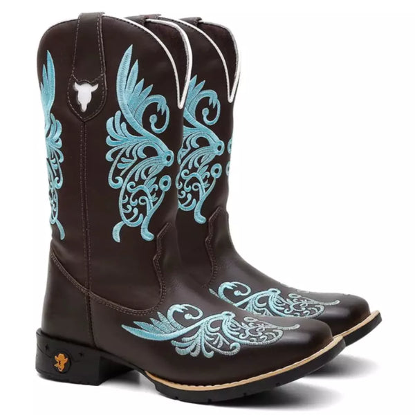 Bota Texana Feminina "Floral Azul" - Esporatto